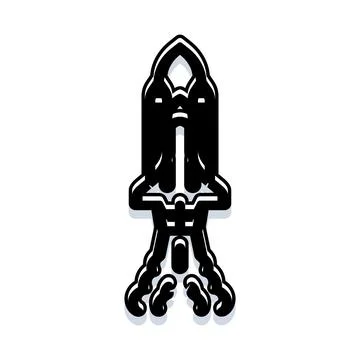 Space rocket launching into orbit simple black illustration Stock Illustration