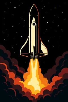 Space Rocket Launching into Starry Night Sky Stock Illustration