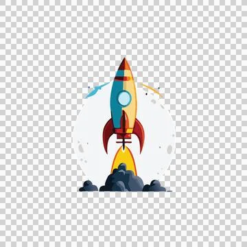 Space Rocket Launching Within Circular Frame smoke circle Stock Illustration