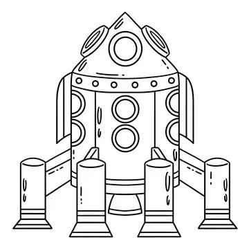 Space Rocket Multiple Thrusters Isolated Coloring イラスト素材