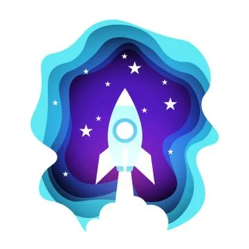 Space Rocket In Night Sky Over Shining Stars Background Isolated Stock Illustration