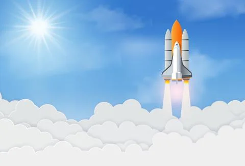 Space rocket or spaceship launch up to sky. business start up concept. succes Stock Illustration