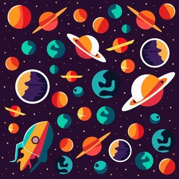 A space rocket with planets in the background. Stock Illustration
