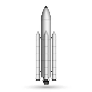 Space rocket realistic 3d vector model isolated on white, launch of a multi-s Stock Illustration