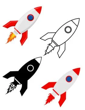 Space rocket retro spaceship set flat icons vector illustration Stock Illustration
