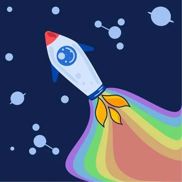 A space rocket that rips space into rainbows Stock Illustration