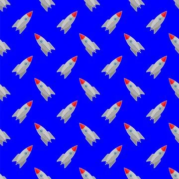 Space Rocket Seamless Pattern Space Rocket Flying on Blue Sky Background. ... Stock Photos