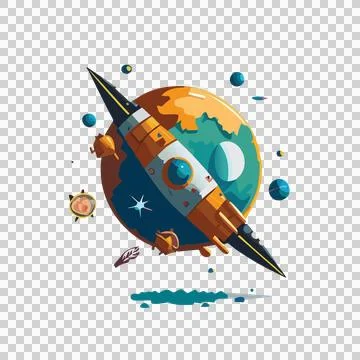 Space Rocket Ship Orbiting Round Planet Silhouette circles Stock-Illustration
