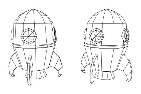 Space Rocket Ship. Wireframe low poly mesh vector illustration. Stock Illustration