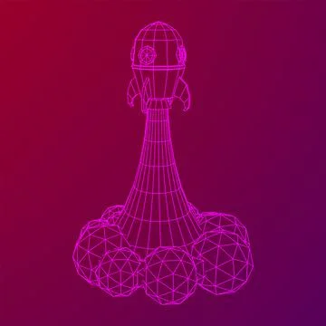 Space Rocket Ship. Wireframe low poly mesh vector illustration. Stock Illustration
