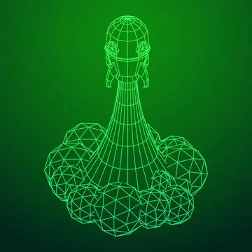 Space Rocket Ship. Wireframe low poly mesh vector illustration. Stock Illustration
