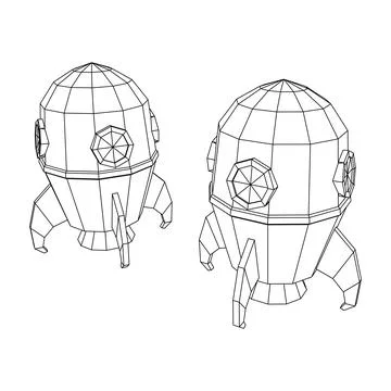 Space Rocket Ship. Wireframe low poly mesh vector illustration. Ilustración de archivo