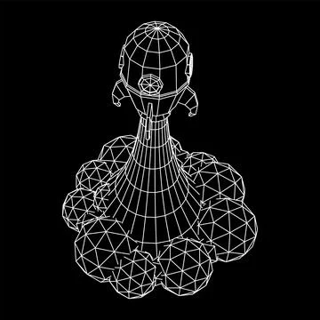 Space Rocket Ship. Wireframe low poly mesh vector illustration. Stock Illustration