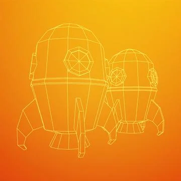Space Rocket Ship. Wireframe low poly mesh vector illustration. Stock Illustration