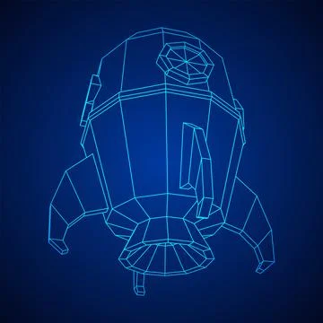 Space Rocket Ship. Wireframe low poly mesh vector illustration. Stock Illustration