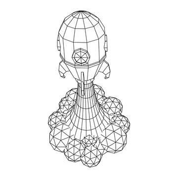 Space Rocket Ship. Wireframe low poly mesh vector illustration. Stock Illustration
