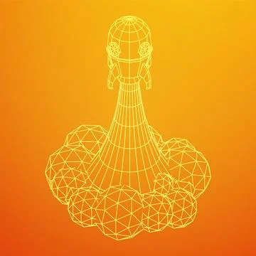 Space Rocket Ship. Wireframe low poly mesh vector illustration. Stock Illustration