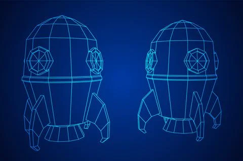 Space Rocket Ship. Wireframe low poly mesh vector illustration. Stock Illustration