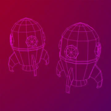 Space Rocket Ship. Wireframe low poly mesh vector illustration. Stock Illustration