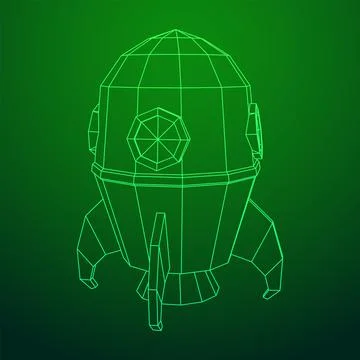 Space Rocket Ship. Wireframe low poly mesh vector illustration. Stock Illustration