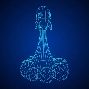 Space Rocket Ship. Wireframe low poly mesh vector illustration. Stock Illustration