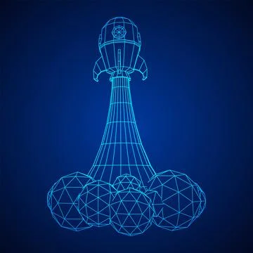 Space Rocket Ship. Wireframe low poly mesh vector illustration. Stock Illustration