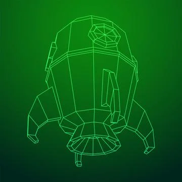 Space Rocket Ship. Wireframe low poly mesh vector illustration. Stock Illustration