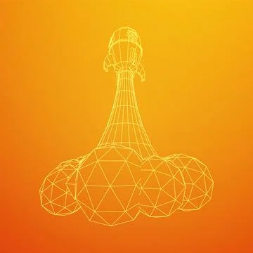 Space Rocket Ship. Wireframe low poly mesh vector illustration. Stock Illustration
