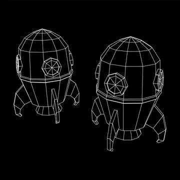Space Rocket Ship. Wireframe low poly mesh vector illustration. Stock Illustration