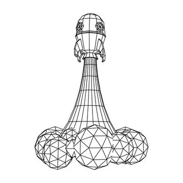 Space Rocket Ship. Wireframe low poly mesh vector illustration. Illustrazione stock