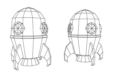 Space Rocket Ship. Wireframe low poly mesh vector illustration. Stock Illustration