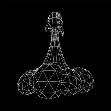 Space Rocket Ship. Wireframe low poly mesh vector illustration. Illustrazione stock