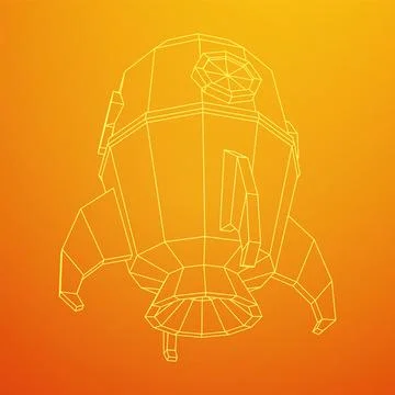 Space Rocket Ship. Wireframe low poly mesh vector illustration. Illustrazione stock