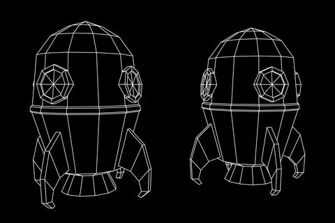 Space Rocket Ship. Wireframe low poly mesh vector illustration. Stock Illustration