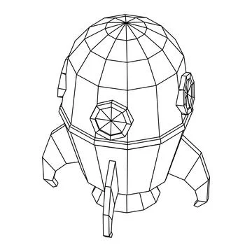 Space Rocket Ship. Wireframe low poly mesh vector illustration. Illustrazione stock