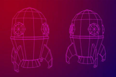 Space Rocket Ship. Wireframe low poly mesh vector illustration. Stock Illustration