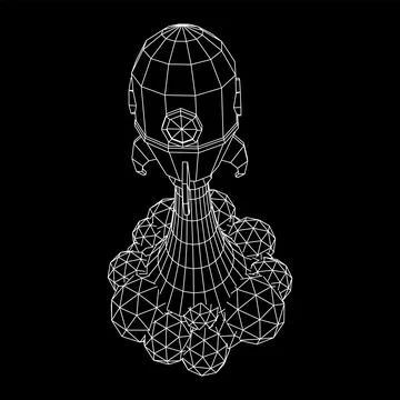 Space Rocket Ship. Wireframe low poly mesh vector illustration. Stock Illustration