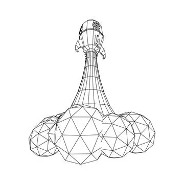 Space Rocket Ship. Wireframe low poly mesh vector illustration. Stock Illustration