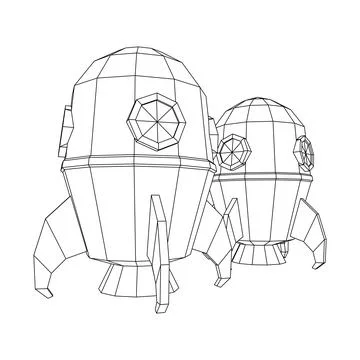 Space Rocket Ship. Wireframe low poly mesh vector illustration. Illustrazione stock