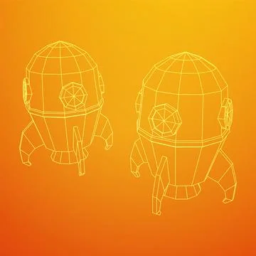 Space Rocket Ship. Wireframe low poly mesh vector illustration. Illustrazione stock