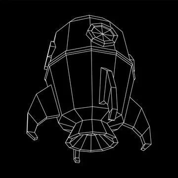 Space Rocket Ship. Wireframe low poly mesh vector illustration. Illustrazione stock