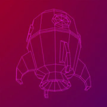Space Rocket Ship. Wireframe low poly mesh vector illustration. Illustrazione stock
