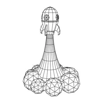 Space Rocket Ship. Wireframe low poly mesh vector illustration. Stock Illustration