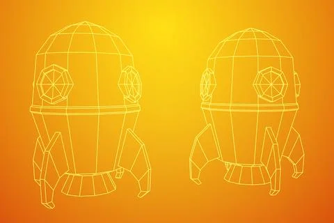 Space Rocket Ship. Wireframe low poly mesh vector illustration. Illustrazione stock