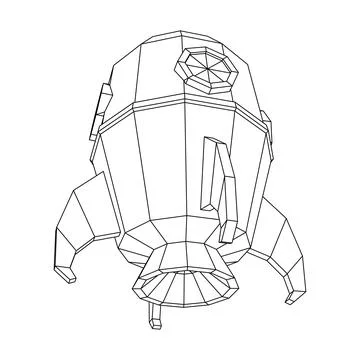Space Rocket Ship. Wireframe low poly mesh vector illustration. Illustrazione stock