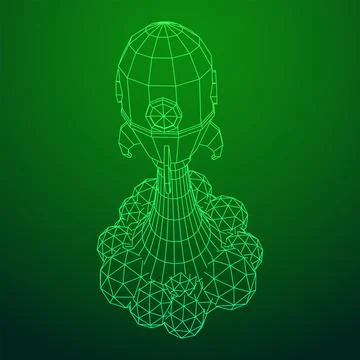 Space Rocket Ship. Wireframe low poly mesh vector illustration. Illustrazione stock