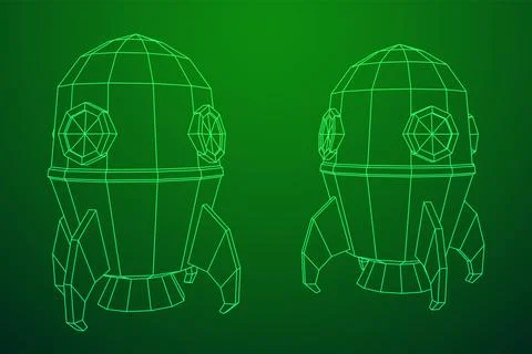 Space Rocket Ship. Wireframe low poly mesh vector illustration. Stock Illustration
