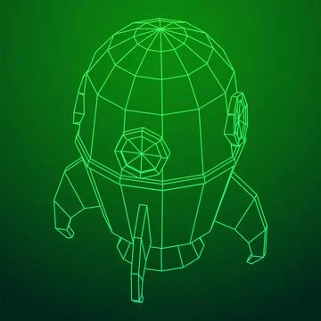 Space Rocket Ship. Wireframe low poly mesh vector illustration. Stock Illustration