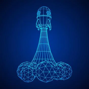 Space Rocket Ship. Wireframe low poly mesh vector illustration. Stock Illustration