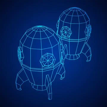 Space Rocket Ship. Wireframe low poly mesh vector illustration. Illustrazione stock